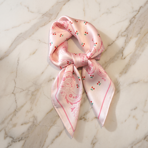 Roselys Paris foulard femme rose crème fleuri carré satiné 70x70 cm