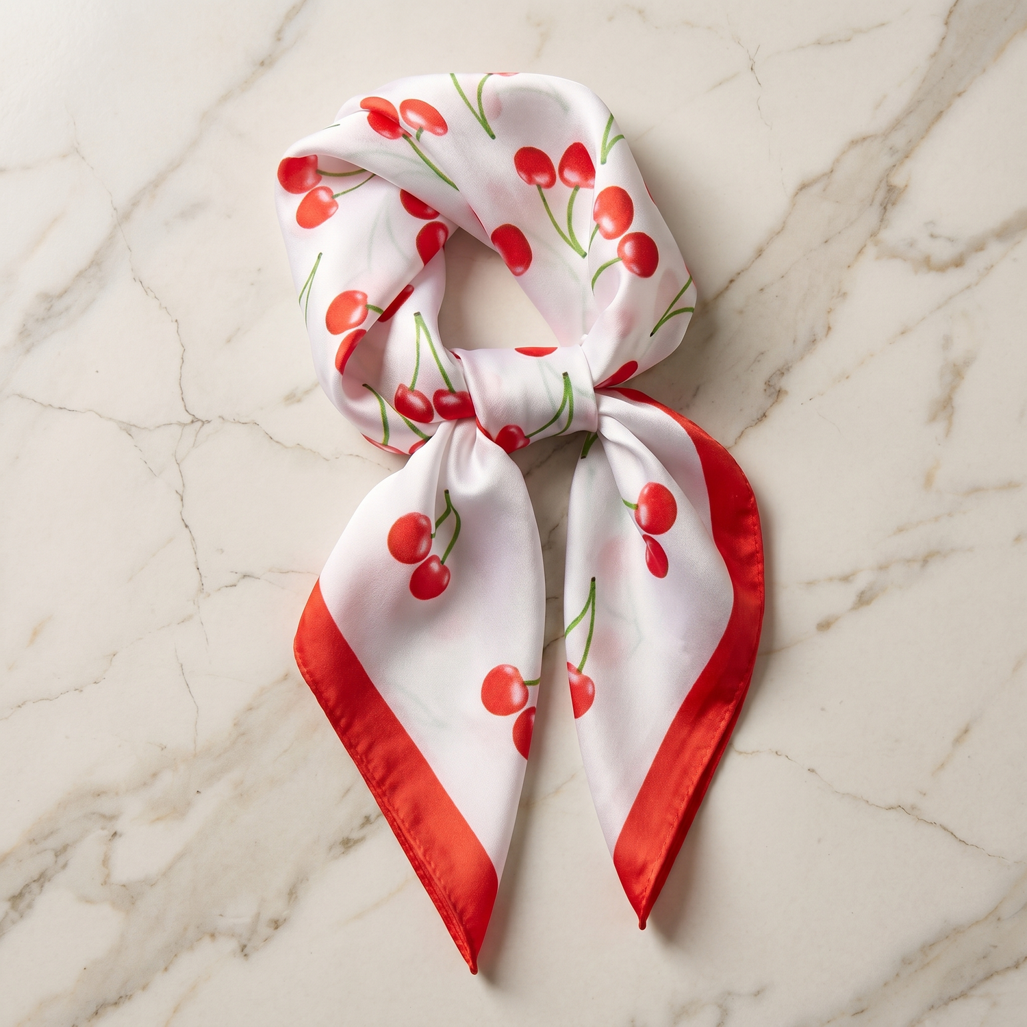 Roselys Paris foulard femme blanc rouge fleuri carré satiné 70x70 cm