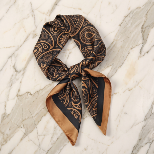 Foulard femme 70×70 cm Baroque noir doré – Roselys Paris