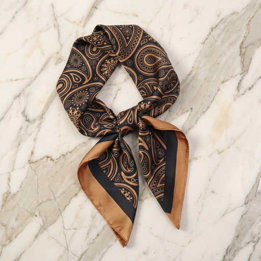 Roselys Paris foulard femme marron orange paisley carré satiné 70x70 cm