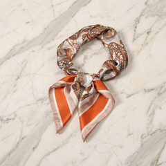 Roselys Paris foulard femme crème orange paisley carré satiné 70x70 cm