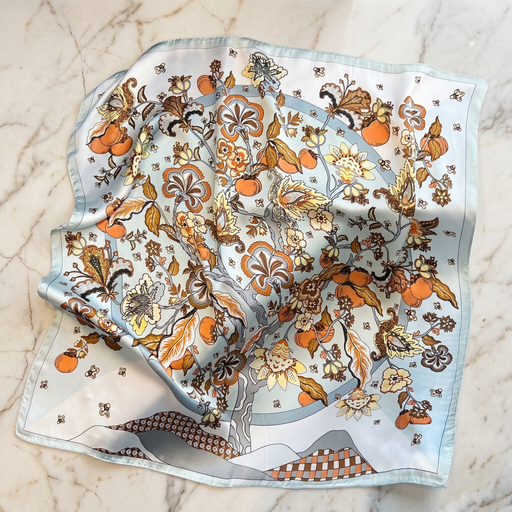 Roselys Paris foulard femme blanc orange paisley carré satiné 70x70 cm