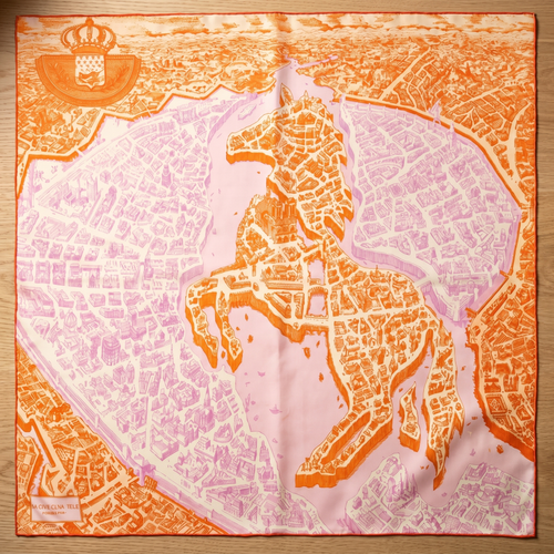 Foulard femme 70×70 cm Baroque orange rose – Roselys Paris