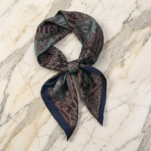 Roselys Paris foulard femme marine noir paisley carré satiné 70x70 cm