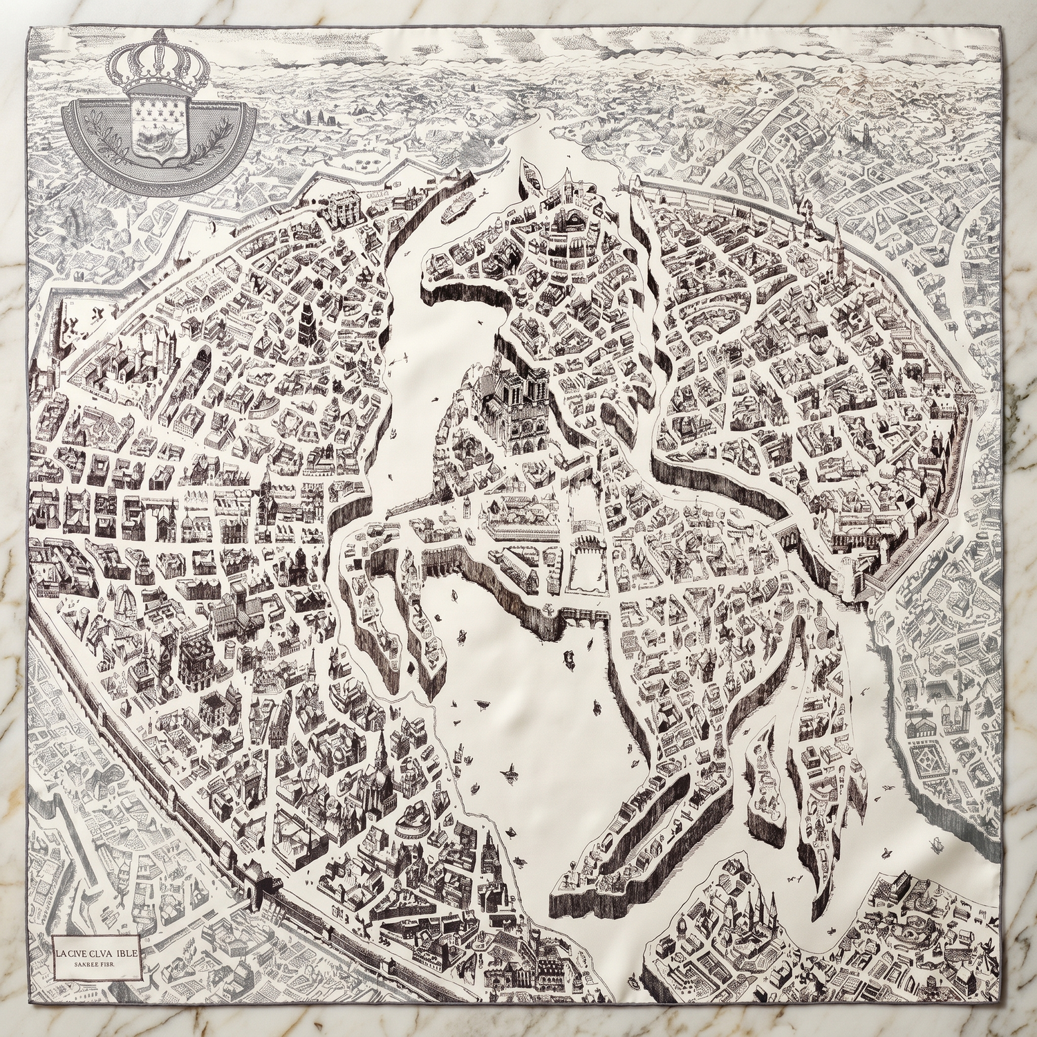 Roselys Paris foulard femme gris blanc baroque carré satiné 70x70 cm
