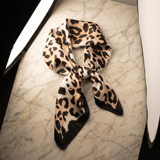 Roselys Paris foulard femme marron noir animalier carré satiné 70x70 cm