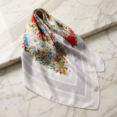 Roselys Paris foulard femme blanc rose fleuri carré satiné 70x70 cm