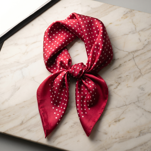 Roselys Paris foulard femme rouge blanc géométrique carré satiné 70x70 cm