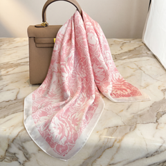 Roselys Paris foulard femme rose crème paisley carré satiné 70x70 cm