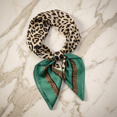Roselys Paris foulard femme marron vert animalier carré satiné 70x70 cm