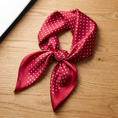 Roselys Paris foulard femme rouge blanc géométrique carré satiné 70x70 cm