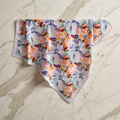 Roselys Paris foulard femme blanc orange fleuri carré satiné 70x70 cm