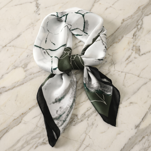 Roselys Paris foulard femme blanc noir abstrait carré satiné 70x70 cm