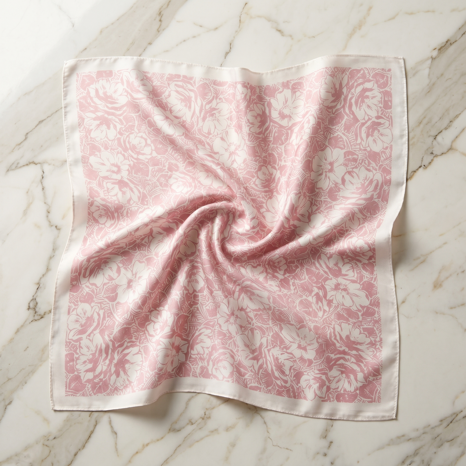 Roselys Paris foulard femme rose crème fleuri carré satiné 70x70 cm
