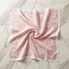 Roselys Paris foulard femme rose crème fleuri carré satiné 70x70 cm