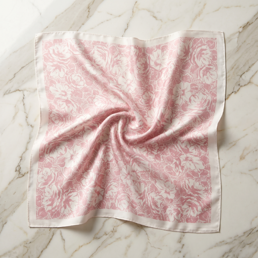 Roselys Paris foulard femme rose crème fleuri carré satiné 70x70 cm