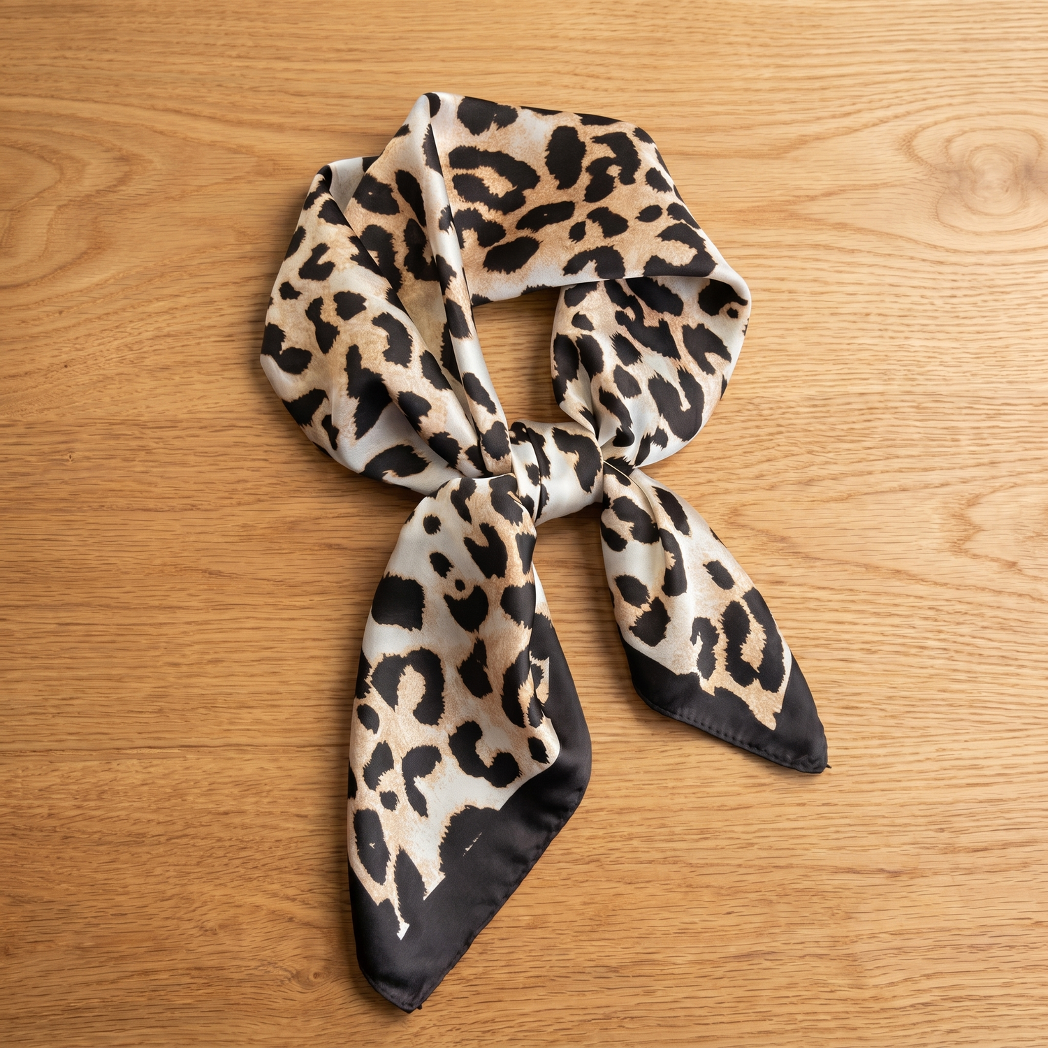 Roselys Paris foulard femme marron noir animalier carré satiné 70x70 cm