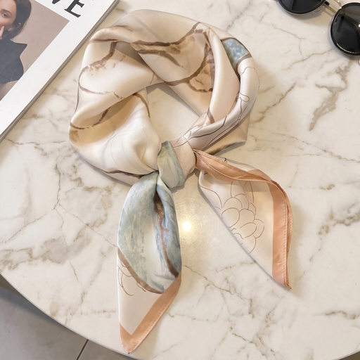 Roselys Paris foulard femme crème doré abstrait carré satiné 70x70 cm