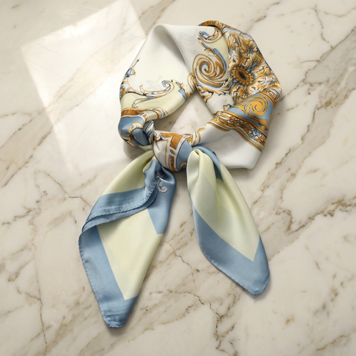 Roselys Paris foulard femme blanc doré baroque carré satiné 70x70 cm