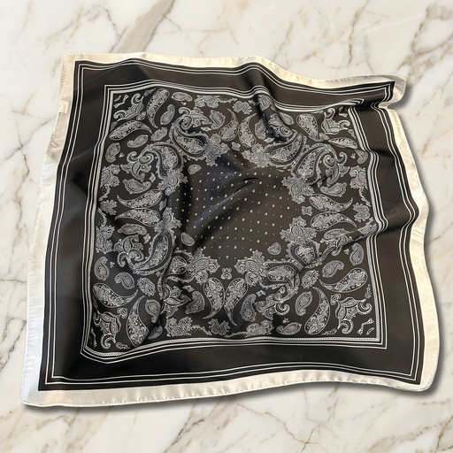 Roselys Paris foulard femme noir gris baroque carré satiné 70x70 cm