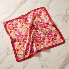 Roselys Paris foulard femme crème rose fleuri carré satiné 70x70 cm