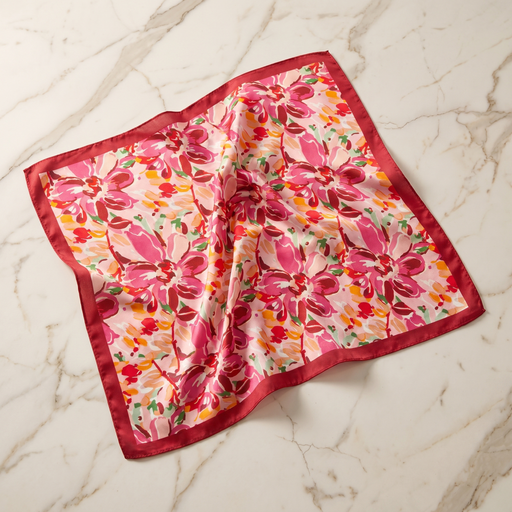 Roselys Paris foulard femme crème rose fleuri carré satiné 70x70 cm