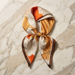 Roselys Paris foulard femme crème orange fleuri carré satiné 70x70 cm