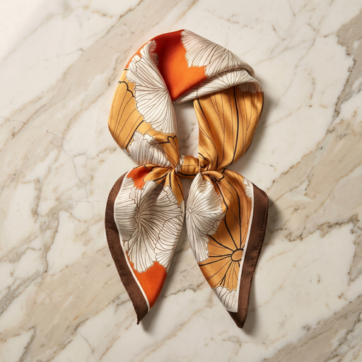 Roselys Paris foulard femme crème orange fleuri carré satiné 70x70 cm