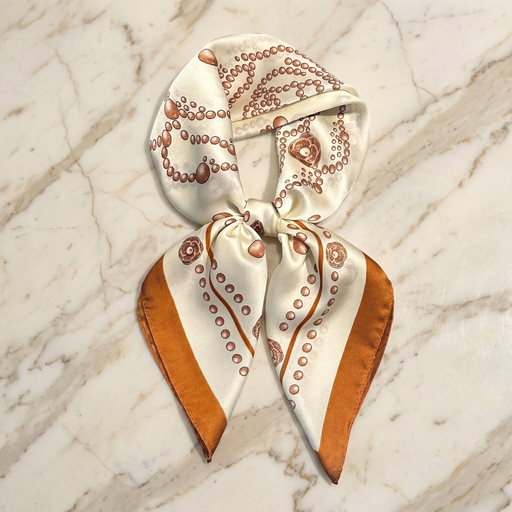 Roselys Paris foulard femme crème orange baroque carré satiné 70x70 cm