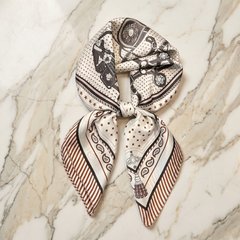 Roselys Paris foulard femme crème gris baroque carré satiné 70x70 cm