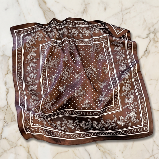 Roselys Paris foulard femme marron crème paisley carré satiné 70x70 cm