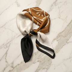 Roselys Paris foulard femme marron crème abstrait carré satiné 70x70 cm