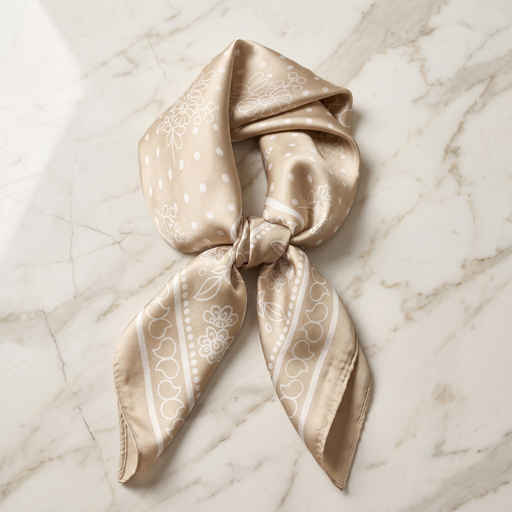Roselys Paris foulard femme beige crème abstrait carré satiné 70x70 cm
