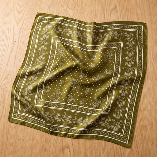 Roselys Paris foulard femme vert crème paisley carré satiné 70x70 cm