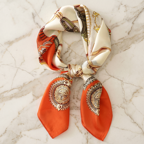 Foulard femme 70×70 cm Baroque rouge crème – Roselys Paris