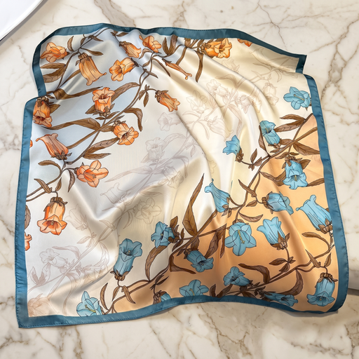 Roselys Paris foulard femme crème orange fleuri carré satiné 70x70 cm