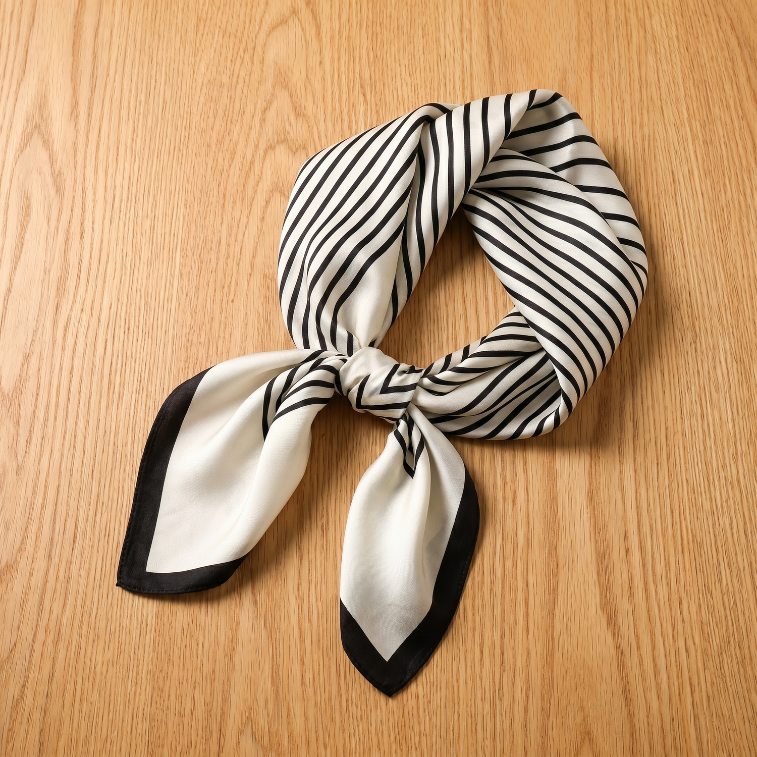 Roselys Paris foulard femme blanc noir géométrique carré satiné 70x70 cm