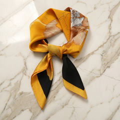 Roselys Paris foulard femme jaune noir abstrait carré satiné 70x70 cm