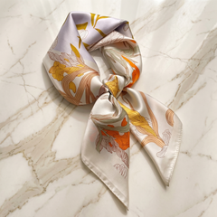 Roselys Paris foulard femme crème orange fleuri carré satiné 70x70 cm