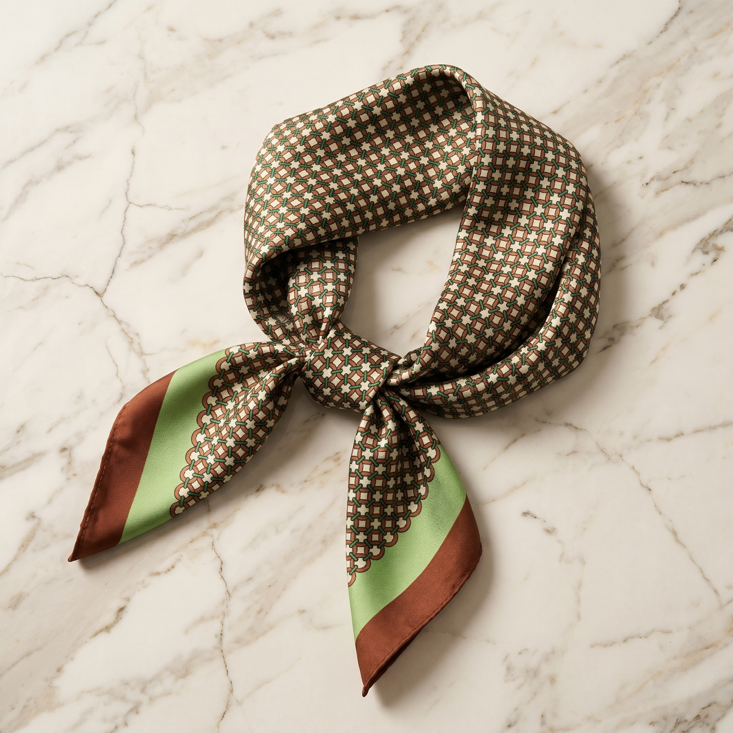 Roselys Paris foulard femme beige noir carreaux carré satiné 70x70 cm
