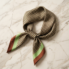 Roselys Paris foulard femme beige noir carreaux carré satiné 70x70 cm