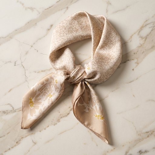 Roselys Paris foulard femme doré beige abstrait carré satiné 70x70 cm