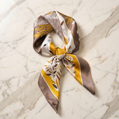 Roselys Paris foulard femme gris jaune paisley carré satiné 70x70 cm