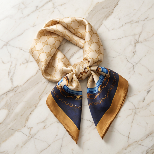 Roselys Paris foulard femme beige marine paisley carré satiné 70x70 cm