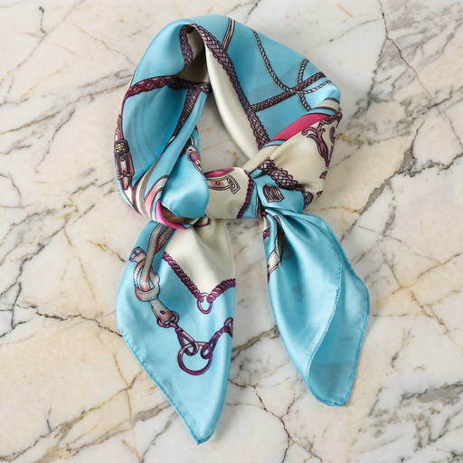 Roselys Paris foulard femme turquoise crème baroque carré satiné 70x70 cm