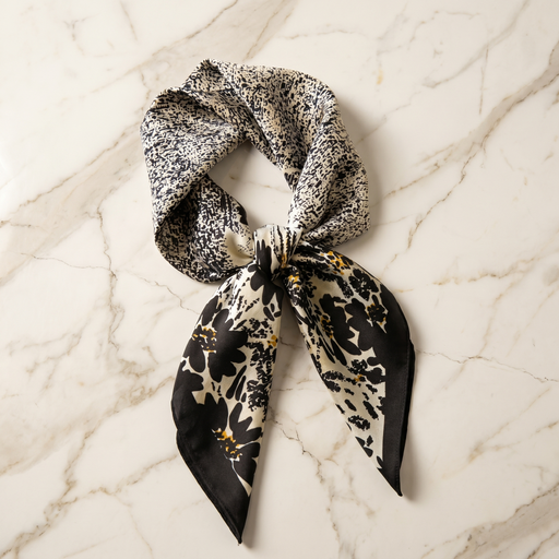 Roselys Paris foulard femme gris noir paisley carré satiné 70x70 cm