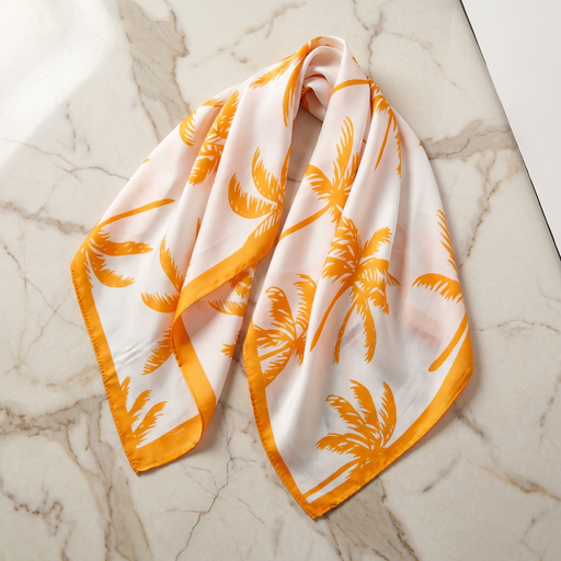 Roselys Paris foulard femme blanc orange fleuri carré satiné 70x70 cm