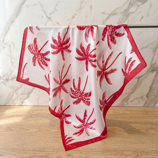Roselys Paris foulard femme blanc rose fleuri carré satiné 70x70 cm