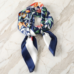 Roselys Paris foulard femme blanc orange fleuri carré satiné 70x70 cm