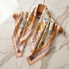 Roselys Paris foulard femme crème orange paisley carré satiné 70x70 cm